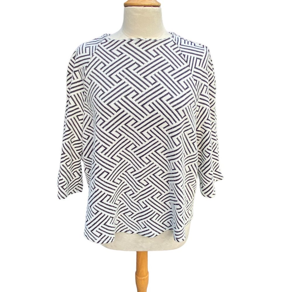 Anthropologie W5 Jacquard Black White Geometric Woven Stripe Office Blouse-XL - Picture 12 of 12
